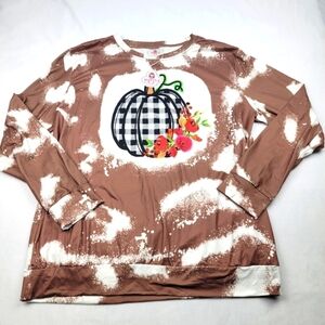 NWT Ruffle Girl acid wash pumpkin long sleeve top fall Halloween shirt farmhouse